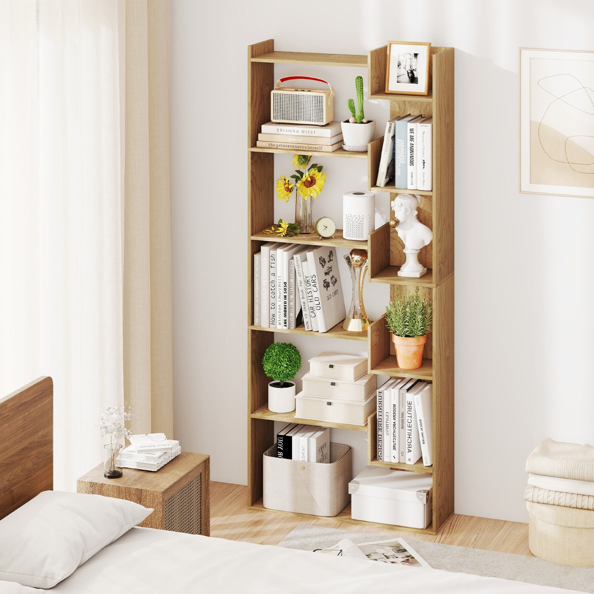 Libreria a 6 ripiani scaffale in legno-Scaffale aperto per esposizione unit¨¤ di archiviazione decorativa per studio Legno naturale
