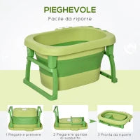 Vaschetta Bagnetto Pieghevole per Bimbi 0-6 Anni in Plastica Antiscivolo Verde, 75.3x55.4x43cm