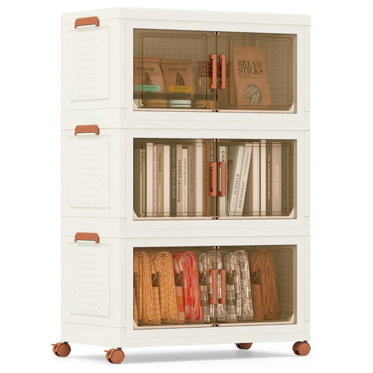 Contenitori pieghevoli per organizzatore di armadio con porte a apertura frontale, Contenitori pieghevoli set da 3 scatole Bianco e -Cassettiere