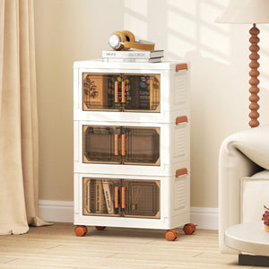 Contenitori pieghevoli per organizzatore di armadio con coperchio da 57 l, Contenitori pieghevoli set da 3 scatole Bianco e Marrone-Cassettiere