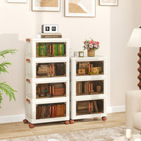 Contenitori pieghevoli per organizzatore di armadio con coperchio da 57 l, Contenitori pieghevoli set da 3 scatole Bianco e Marrone-Cassettiere