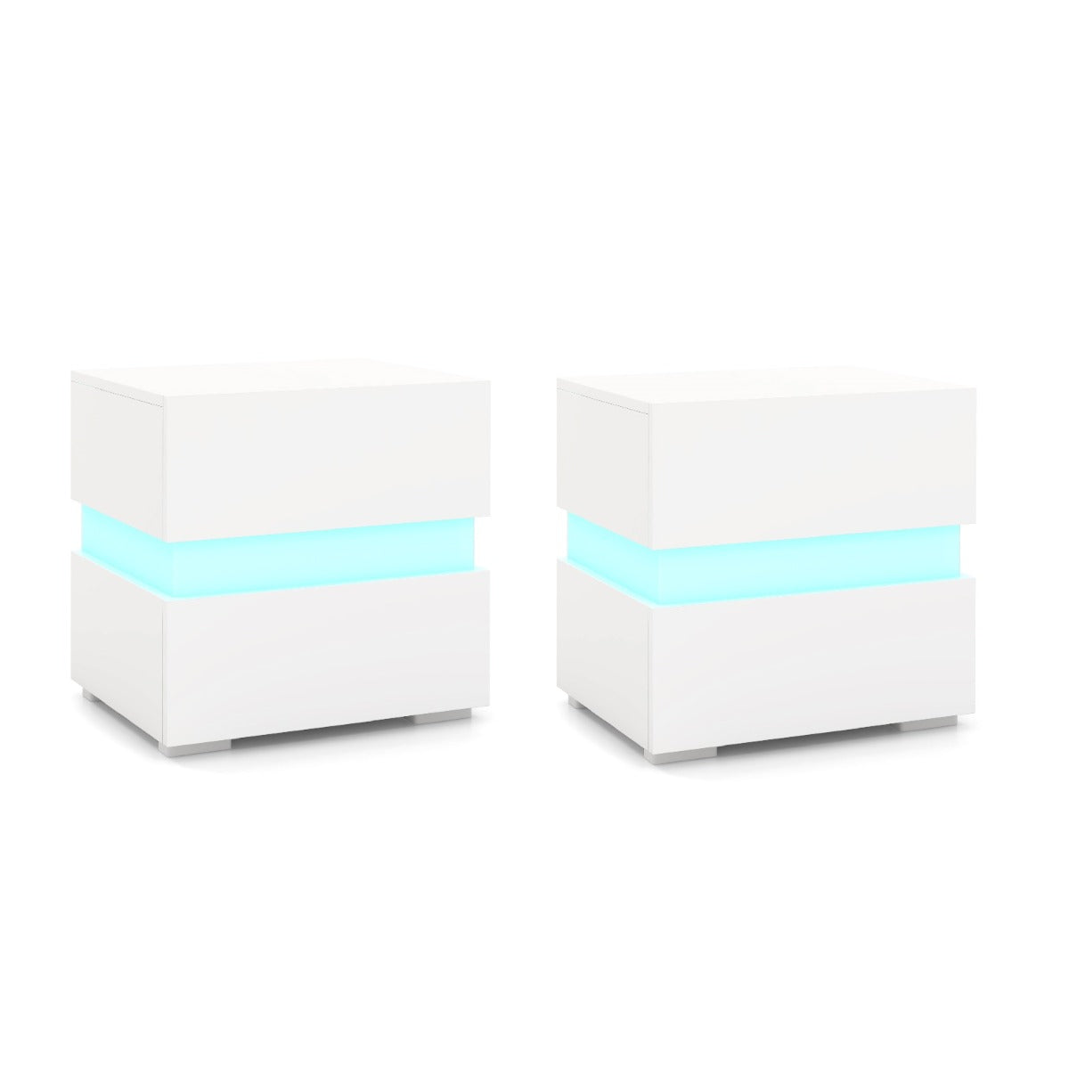 Tavolino comodino a LED con cassetti e telecomando, Comodino con 22 modalit¨¤ di luce, 10 velocit¨¤ e 5 luminosit¨¤ Bianco-Comodini