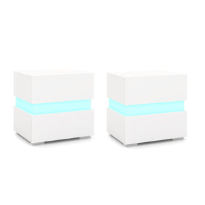 Tavolino comodino a LED con cassetti e telecomando, Comodino con 22 modalit¨¤ di luce, 10 velocit¨¤ e 5 luminosit¨¤ Bianco-Comodini