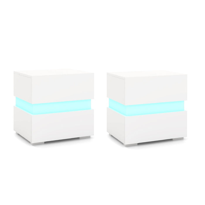 Tavolino comodino a LED con cassetti e telecomando, Comodino con 22 modalit¨¤ di luce, 10 velocit¨¤ e 5 luminosit¨¤ Bianco-Comodini