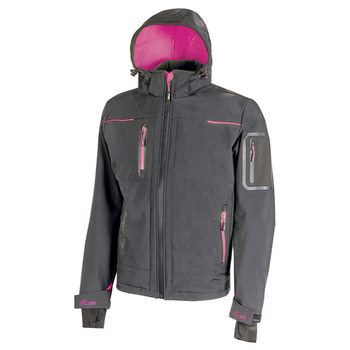 Giacca lavoro donna softshell chiusura zip cappuccio colore grey fucsia upower *** misura large - l, confezione 1