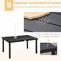 Set Tavolo e Sedie da Giardino Pieghevoli e Regolabili per 4 Persone in Alluminio e Texteline, Nero