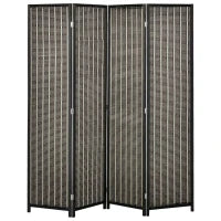 Paravento per Interni, Separé Pieghevole a 4 Pannelli, Divisorio per Ambienti in Legno e Bambù, 180x180x1.9cm, Nero e Marrone
