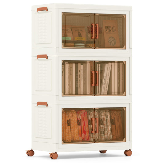 Contenitori pieghevoli per organizzatore di armadio con coperchio da 156 l, Contenitori pieghevoli set da 3 scatole Bianco e Marrone-Cassettiere