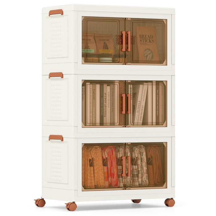 Contenitori pieghevoli per organizzatore di armadio con coperchio da 156 l, Contenitori pieghevoli set da 3 scatole Bianco e Marrone-Cassettiere
