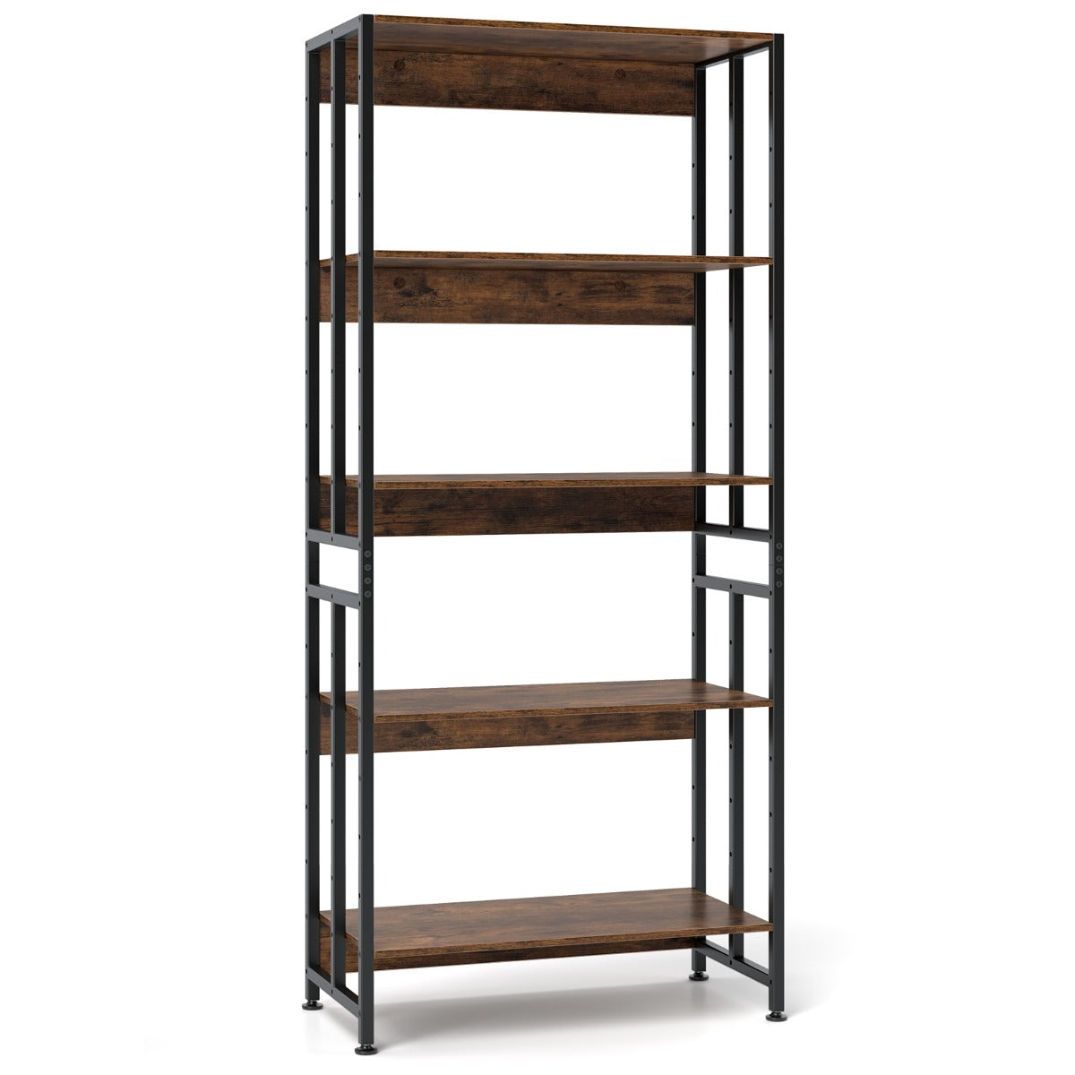 Libreria a 5 ripiani con struttura in metallo robusto-Scaffale alta 157 cm con ripiani regolabili e inclinabili Marrone Rustico