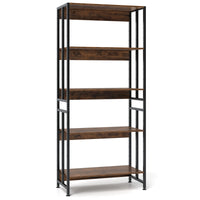 Libreria a 5 ripiani con struttura in metallo robusto-Scaffale alta 157 cm con ripiani regolabili e inclinabili Marrone Rustico