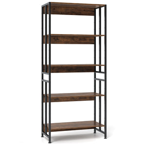 Libreria a 5 ripiani con struttura in metallo robusto-Scaffale alta 157 cm con ripiani regolabili e inclinabili Marrone Rustico
