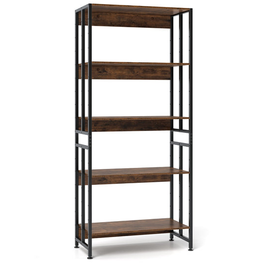 Libreria a 5 ripiani con struttura in metallo robusto-Scaffale alta 157 cm con ripiani regolabili e inclinabili Marrone Rustico
