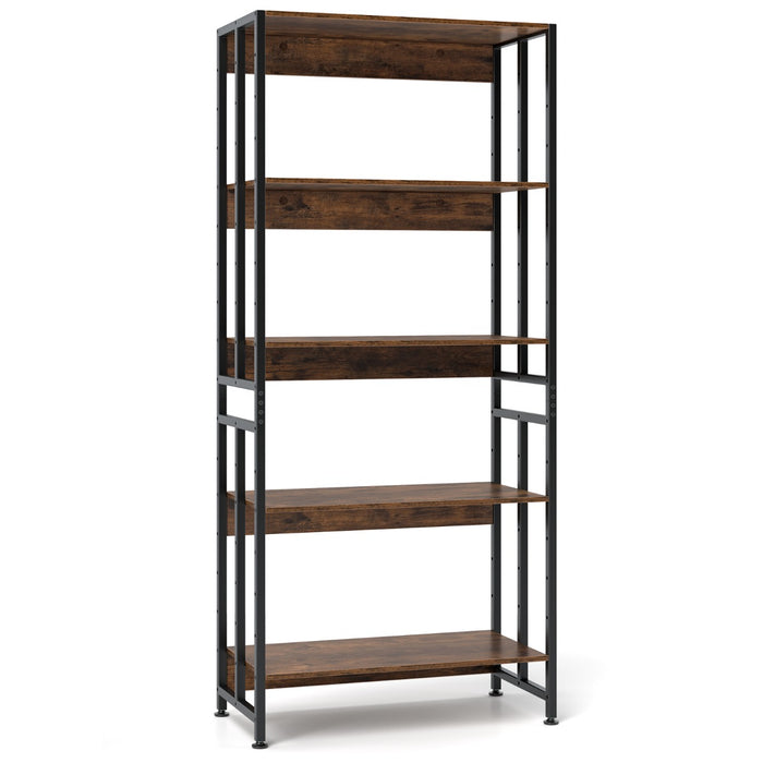 Libreria a 5 ripiani con struttura in metallo robusto-Scaffale alta 157 cm con ripiani regolabili e inclinabili Marrone Rustico