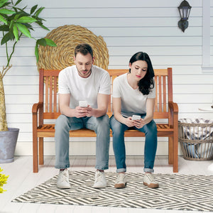 Panchina da giardino per 2 persone con schienale curvo e braccioli ampi, Panchina di legno 126 x 63 x 91 cm Naturale-Panchine