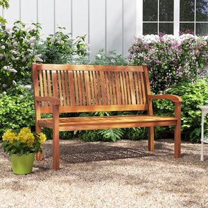 Panchina da giardino per 2 persone con schienale curvo e braccioli ampi, Panchina di legno 126 x 63 x 91 cm Naturale-Panchine