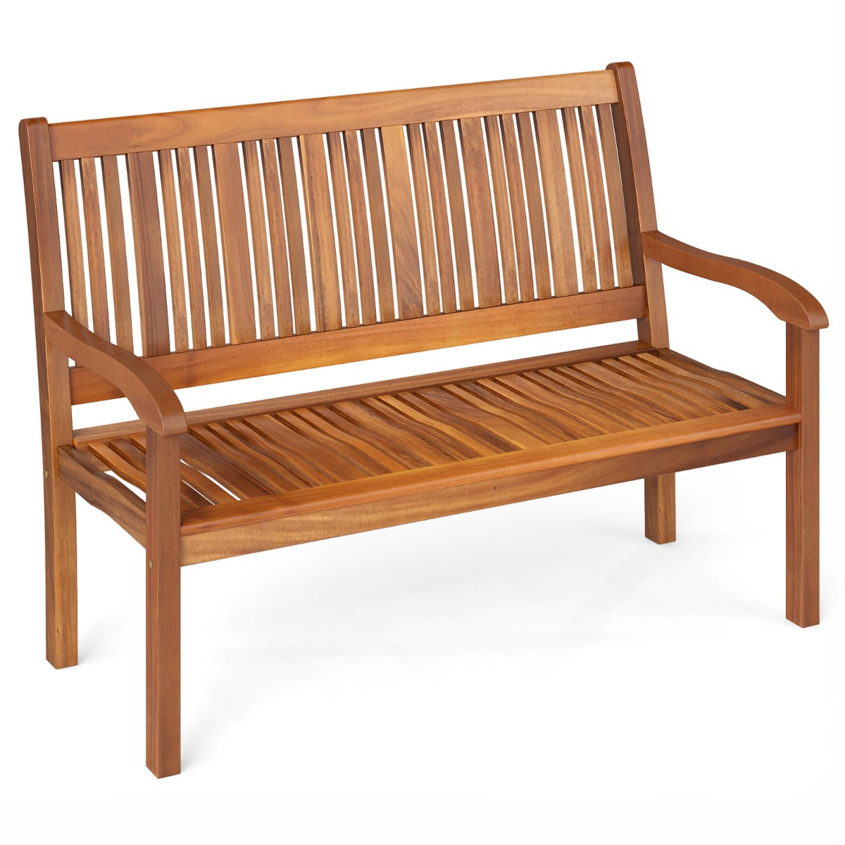 Panchina da giardino per 2 persone con schienale curvo e braccioli ampi, Panchina di legno 126 x 63 x 91 cm Naturale-Panchine