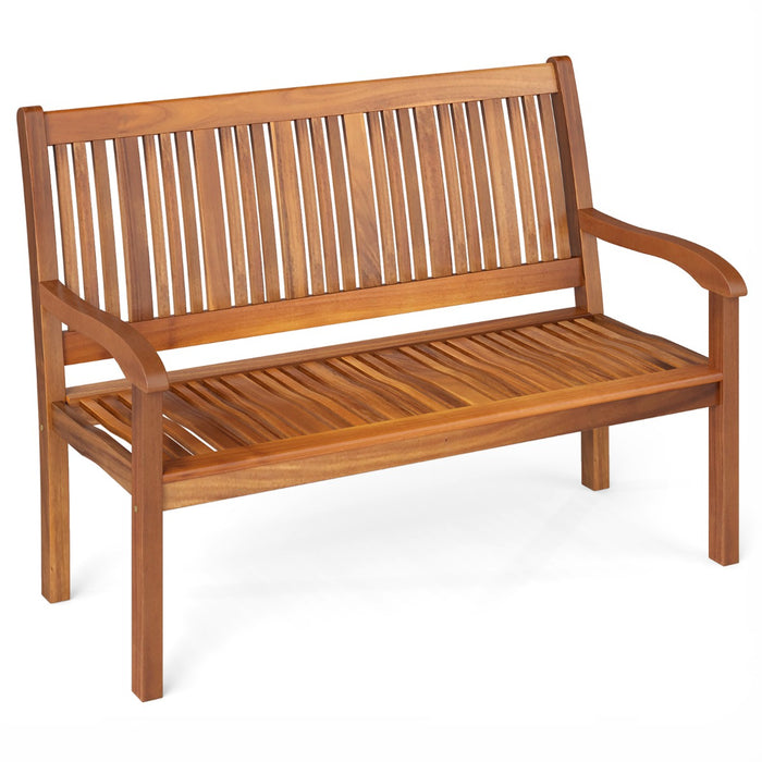 Panchina da giardino per 2 persone con schienale curvo e braccioli ampi, Panchina di legno 126 x 63 x 91 cm Naturale-Panchine