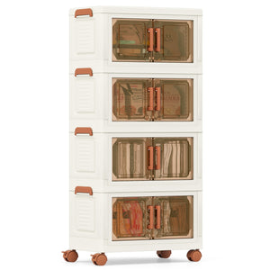 Contenitori pieghevoli per organizzatore di armadio con coperchio da 208 l, Contenitori pieghevoli set da 4 scatole Bianco e Marrone-Cassettiere