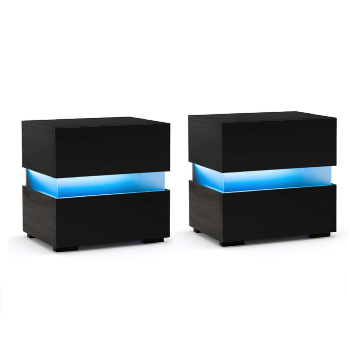 Tavolino comodino a LED con cassetti e telecomando, Comodino con 22 modalit¨¤ di luce, 10 velocit¨¤ e 5 luminosit¨¤ Nero-Comodini