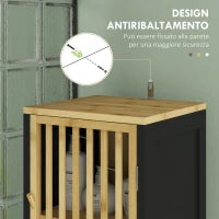 Mobiletto Bagno a Doghe con 2 Ripiani Aperti e 2 Armadietti, in MDF e Bambù, 32x30x172 cm, Nero e color Legno