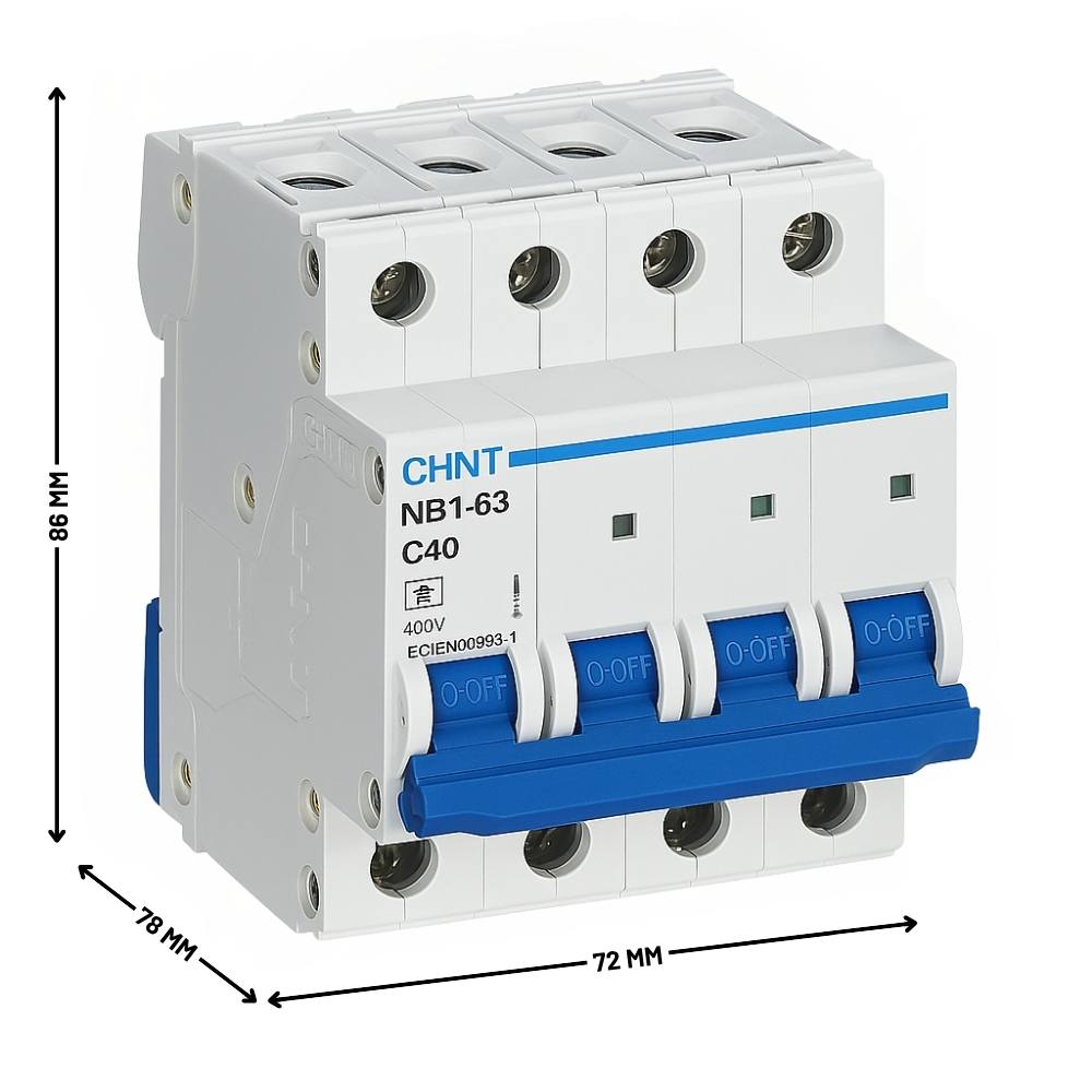 Interruttore magnetotermico 4p 6ka curva c chint serie nb1-63 da quadro din *** ampere 40 ampere, confezione 1