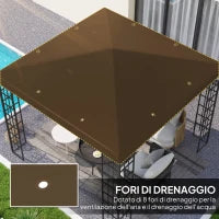 Copertura per Gazebo da Giardino 3x3 m in Tessuto Oxford 600D con Fori di Drenaggio, Marrone