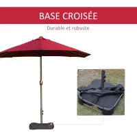 Ombrellone da Giardino XXL 4,6L x 2,7l x 2,4H cm con Base a Croce, Apertura e Chiusura con Manovella, Acciaio e Poliestere ad Alta Densità, Rosso Bordeaux