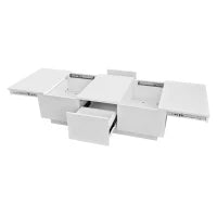 Tavolino da Salotto Lucido Bianco con Struttura Portaoggetti Push-Pull e Doppio Cassetto| Aosom Italy