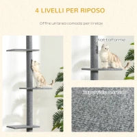Albero Tiragraffi per Gatti a 4 Livelli con Altezza Regolabile, Grigio, 43x27x228-260cm