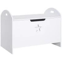 Baule Contenitore Portagiochi per Bambini (62x40x46.5cm) in Legno Bianco con Cerniere di Sicurezza