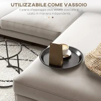 Set 2 Tavolini da Salotto Sovrapponibili Rotondi con Vassoio Rimovibile in Acciaio, Nero