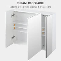 kleankin Armadietto Bagno con 3 Ante Specchiate e Ripiani Regolabili, 70x15x60cm, Bianco