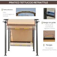 Pergola con Tende Scorrevoli da Giardino 295x245cm, Gazebo a Pergola da Esterno in Metallo Cachi