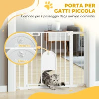 Cancellino per Cani Regolabile con Porta Piccola e Chiusura Automatica, 75-103x76cm, Bianco