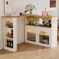 Moderno tavolo da bar allungabile,con spazio di stoccaggio, Rotabile, 138-193×39×105 cm, Bianco