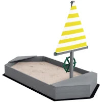 Sabbiera per Bambini 3-8 Anni a forma di Barca, in Legno di Abete e Poliestere, 190x90x138 cm