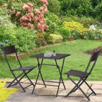 Set da Giardino Pieghevole da 3 Pezzi in Rattan PE e Metallo, Set 2 Sedie e Tavolino da Caffè, Protezione dai Raggi UV, Set di Mobili da Balcone, per Patio e Cortile, Marrone