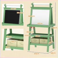 Lavagna per Bambini con Cavalletto 3 in 1, Rotolo di Carta e 2 Contenitori, in Legno, 59x48x118 cm, Verde