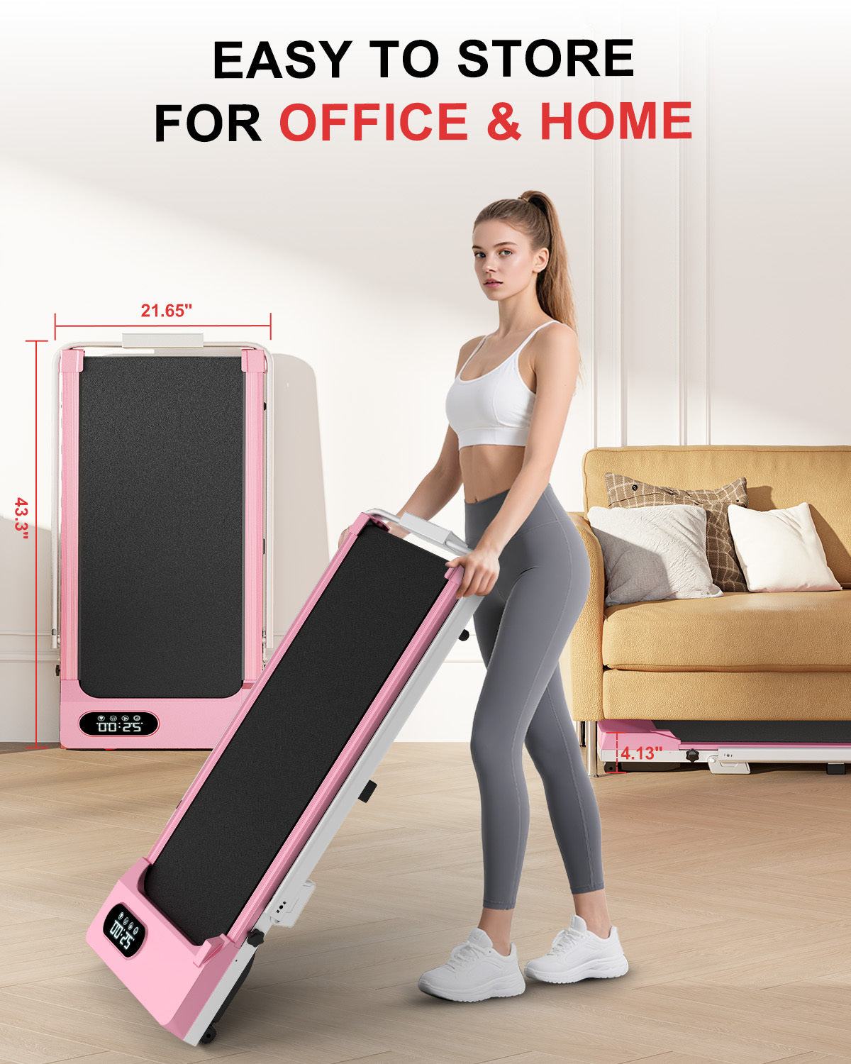 Tapis Roulant Elettrico Pieghevole 1-8 km/h - RATTANTREE - con Inclinazione, Display a LED, Supporto per App e Tablet - Portante 145kg - Rosa