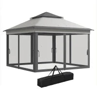 Gazebo con Zanzariere Regolabile su 3 Livelli, in Acciaio e tessuto Oxford, 326x326x272 cm, Grigio Chiaro e Scuro