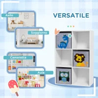 Scaffale Portagiochi per Bambini 3+ Anni a 6 Cubi, in MDF e Melamina, 61.8x29.9x91.5 cm, Grigio e Bianco