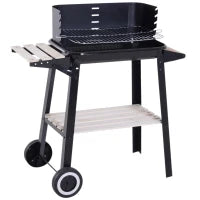 Barbecue a Carbone con Griglia Regolabile, Ripiani e Ruote, 83x37x87cm, Nero