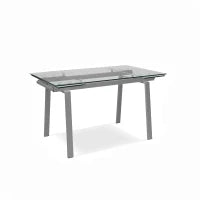 E-STYLO Tavolo allungabile con top grigio in vetro temperato e gambe in metallo grigio, 80cm X 140/200cm H. 76cm.