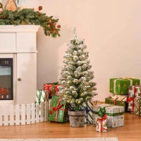 Albero di Natale Artificiale Innevato con 60 Luci LED Bianche e 116 Rami, Albero di Natale con Luci Incorporate, Base con Vaso Rimovibile, Φ40x90cm, Verde