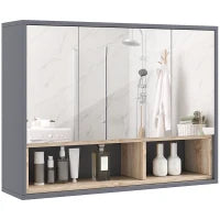 Specchiera Bagno a 3 Ante con Armadietto 8 Vani e Ante Ammortizzate, 80x20x60 cm, Grigio