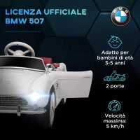 Macchina Elettrica per Bambini a 2 Porte con Licenza BMW 507, con Clacson e Telecomando, 115x55x47 cm, Bianca