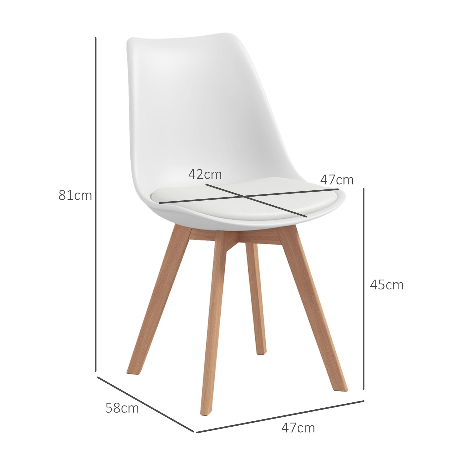 Set 4 Sedie Stile Nordico in Plastica con Cuscino in Finta Pelle 47x58x81 cm Bianco