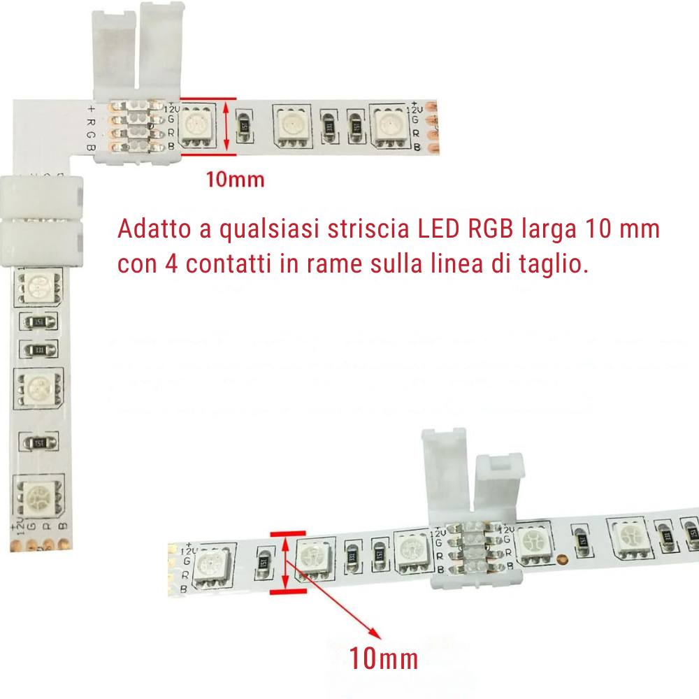 Connettore angolare per striscia led rgb 10mm alta qualità optonica 6621