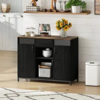 Credenza con 2 Ante, 2 Vani, Cassetto e Ripiani Regolabili 100x40x80 cm Nero e Marrone Rustico